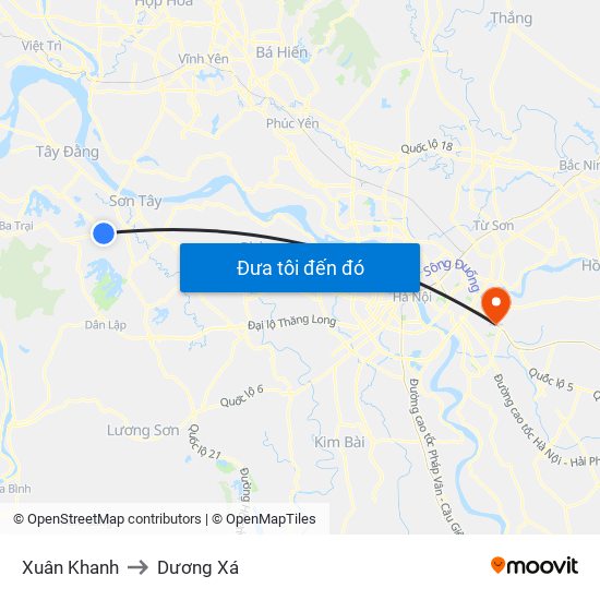 Xuân Khanh to Dương Xá map