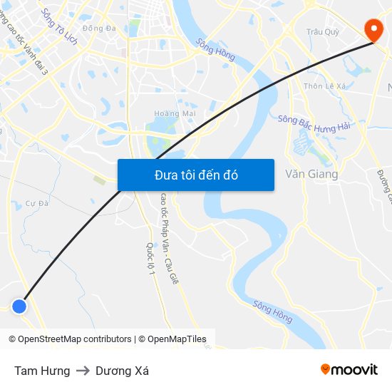 Tam Hưng to Dương Xá map