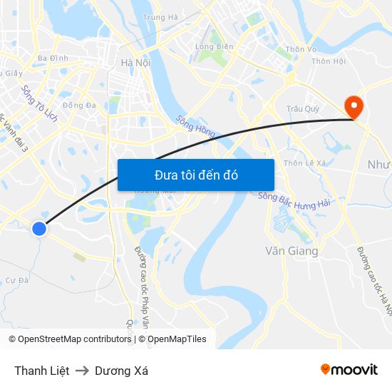 Thanh Liệt to Dương Xá map