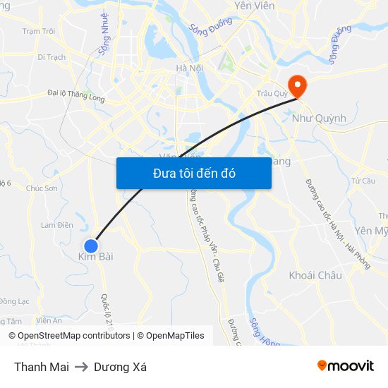 Thanh Mai to Dương Xá map