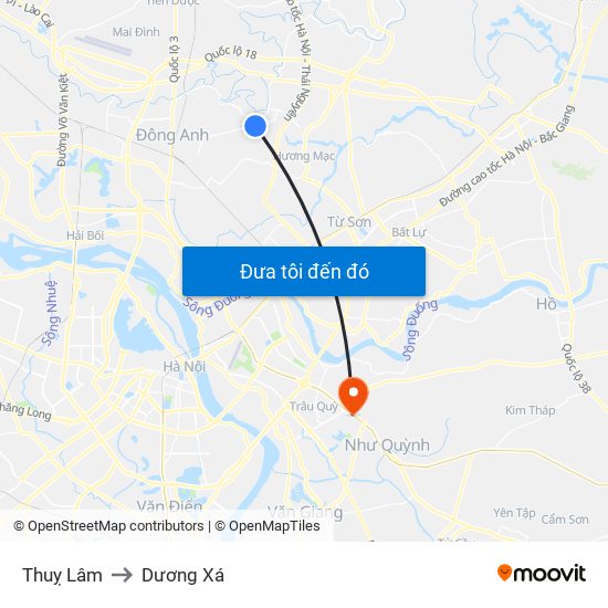 Thuỵ Lâm to Dương Xá map