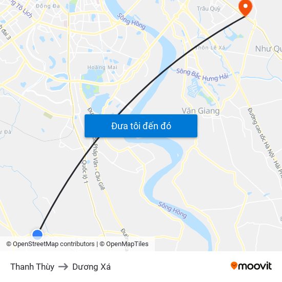 Thanh Thùy to Dương Xá map