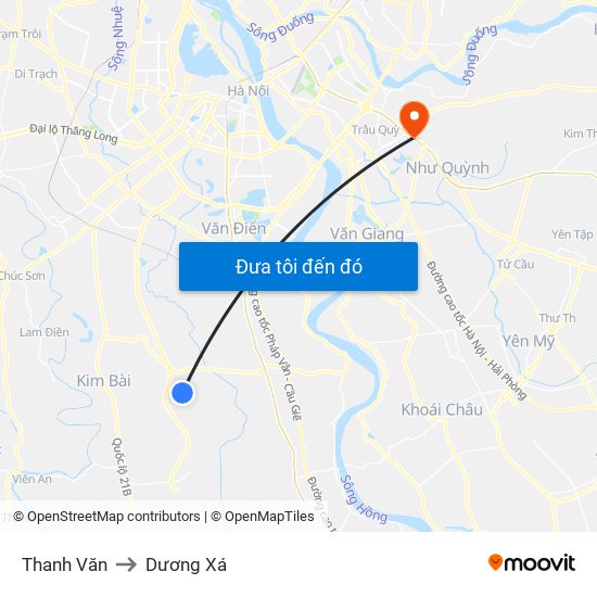 Thanh Văn to Dương Xá map