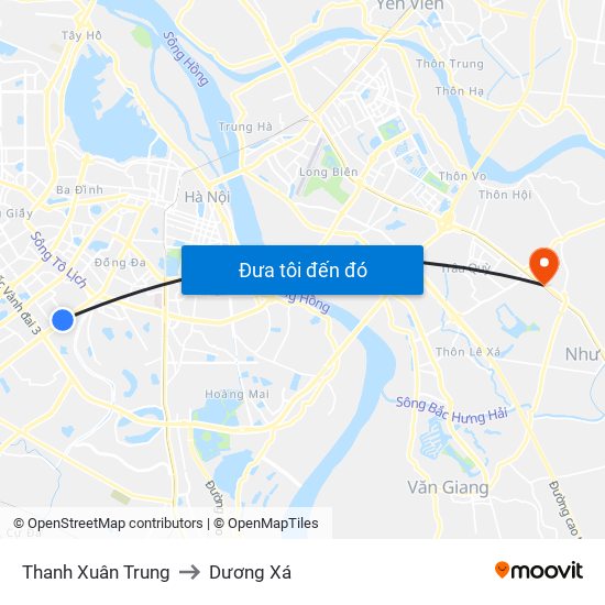 Thanh Xuân Trung to Dương Xá map
