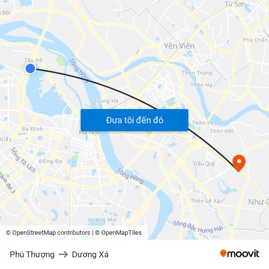 Phú Thượng to Dương Xá map