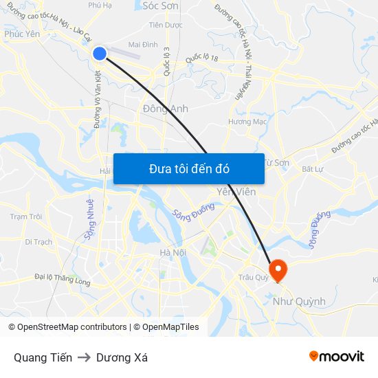 Quang Tiến to Dương Xá map