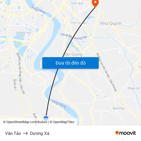 Vân Tảo to Dương Xá map