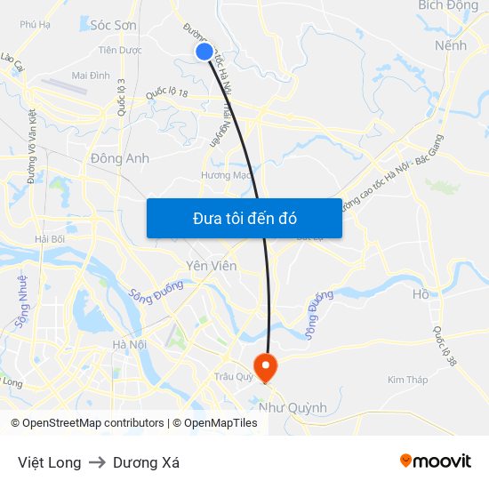 Việt Long to Dương Xá map