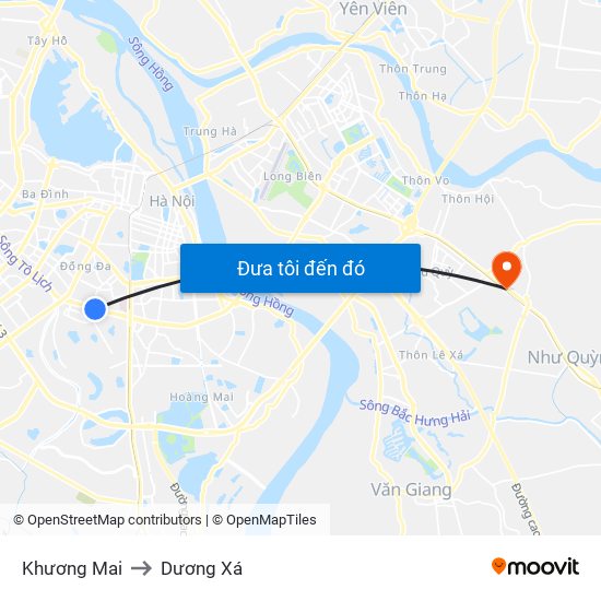 Khương Mai to Dương Xá map