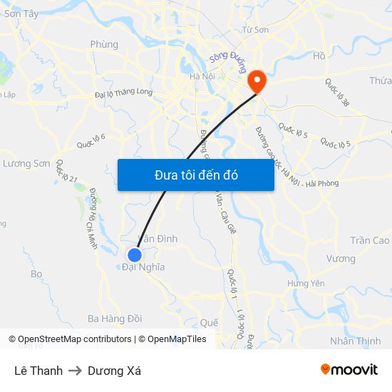 Lê Thanh to Dương Xá map