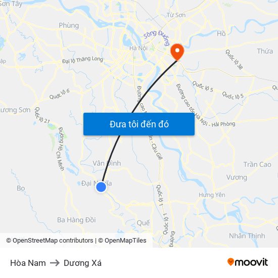 Hòa Nam to Dương Xá map