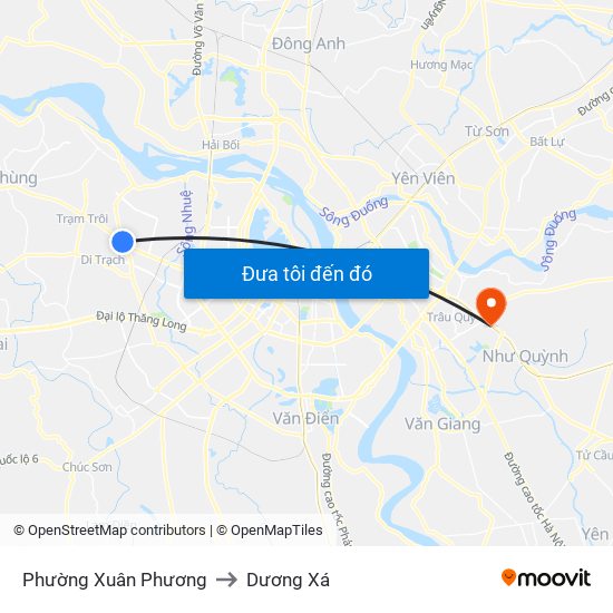 Phường Xuân Phương to Dương Xá map