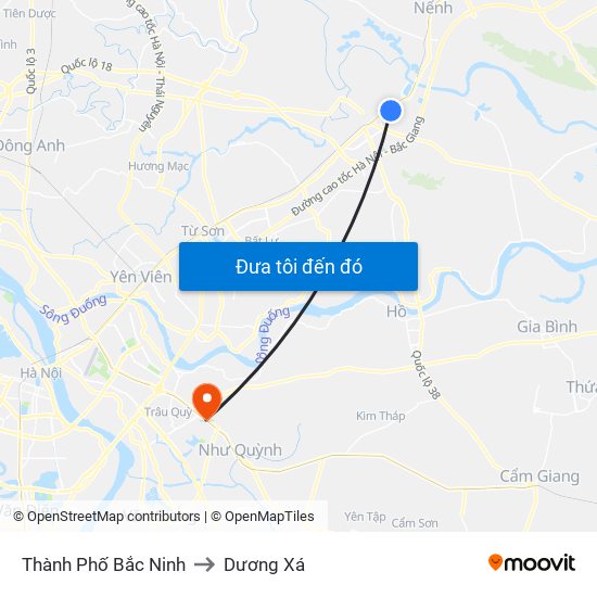 Thành Phố Bắc Ninh to Dương Xá map