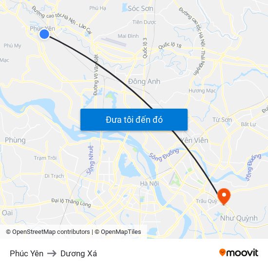 Phúc Yên to Dương Xá map