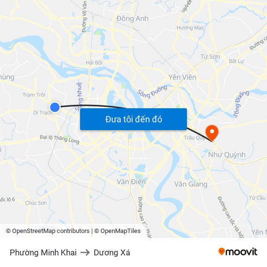 Phường Minh Khai to Dương Xá map
