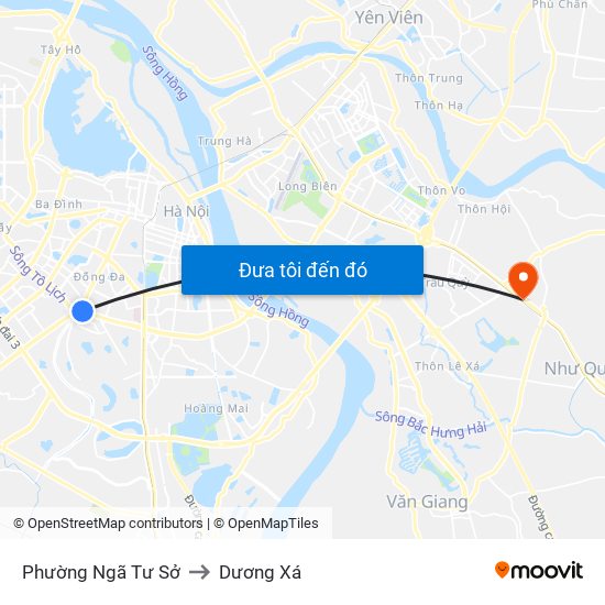 Phường Ngã Tư Sở to Dương Xá map