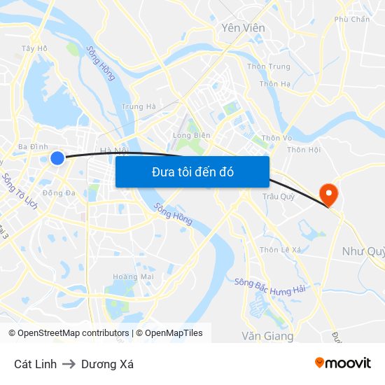 Cát Linh to Dương Xá map