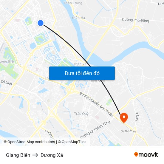 Giang Biên to Dương Xá map