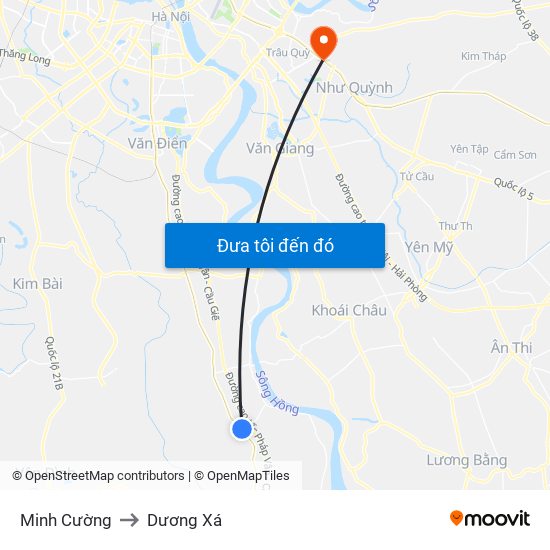 Minh Cường to Dương Xá map