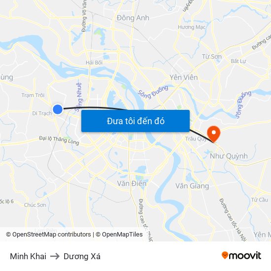 Minh Khai to Dương Xá map