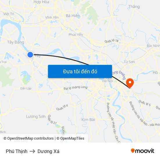 Phú Thịnh to Dương Xá map