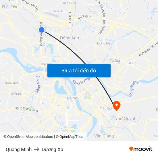 Quang Minh to Dương Xá map