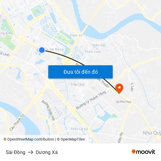 Sài Đồng to Dương Xá map