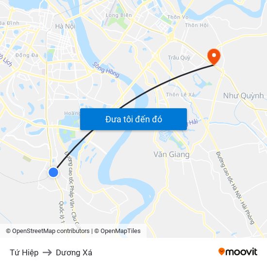 Tứ Hiệp to Dương Xá map