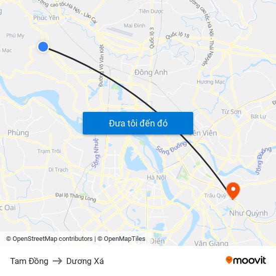 Tam Đồng to Dương Xá map