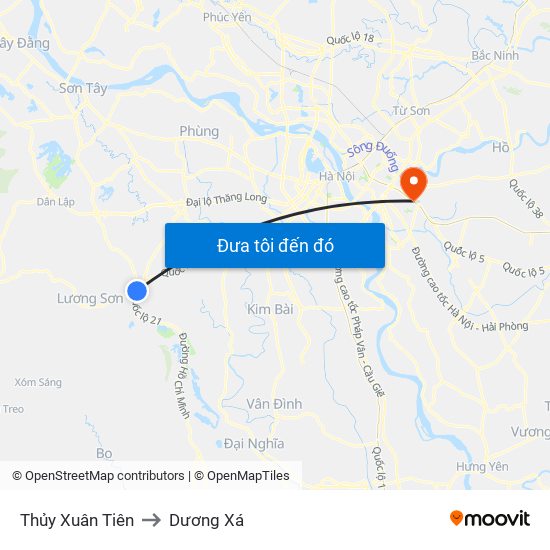 Thủy Xuân Tiên to Dương Xá map