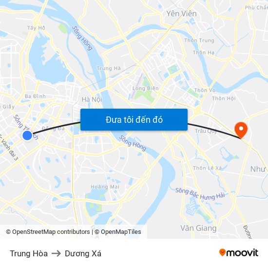 Trung Hòa to Dương Xá map