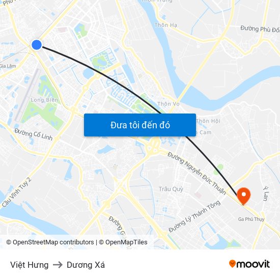 Việt Hưng to Dương Xá map