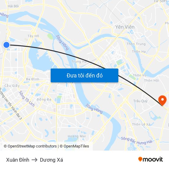 Xuân Đỉnh to Dương Xá map