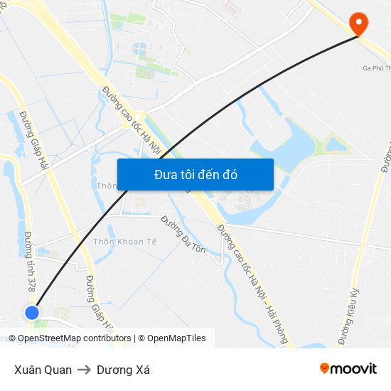 Xuân Quan to Dương Xá map