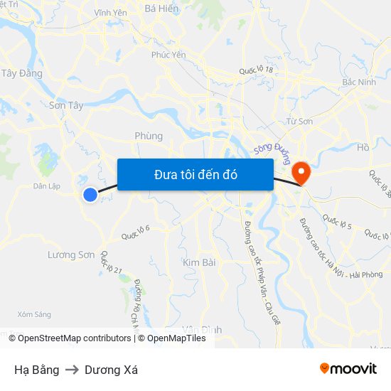 Hạ Bằng to Dương Xá map