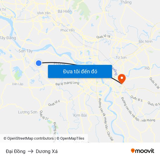 Đại Đồng to Dương Xá map