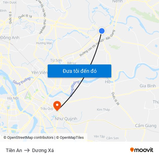 Tiền An to Dương Xá map