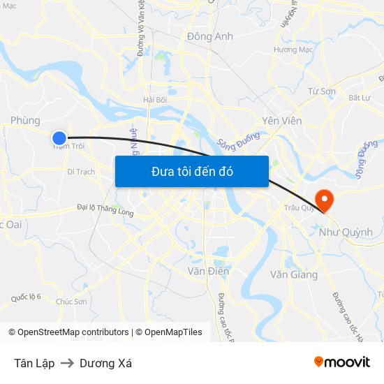 Tân Lập to Dương Xá map