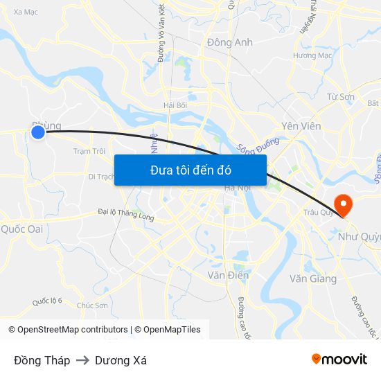 Đồng Tháp to Dương Xá map