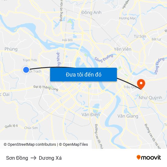 Sơn Đồng to Dương Xá map