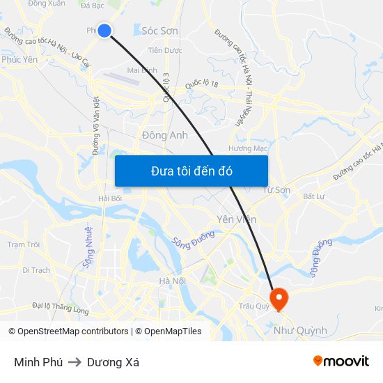 Minh Phú to Dương Xá map