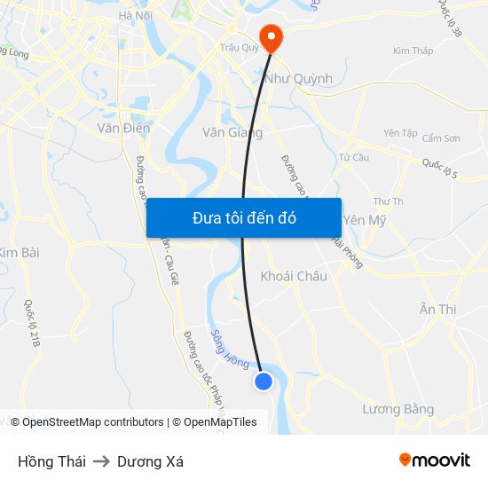 Hồng Thái to Dương Xá map