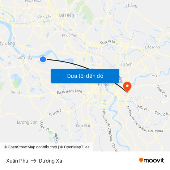 Xuân Phú to Dương Xá map