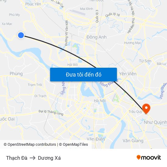 Thạch Đà to Dương Xá map