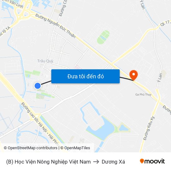 (B) Học Viện Nông Nghiệp Việt Nam to Dương Xá map