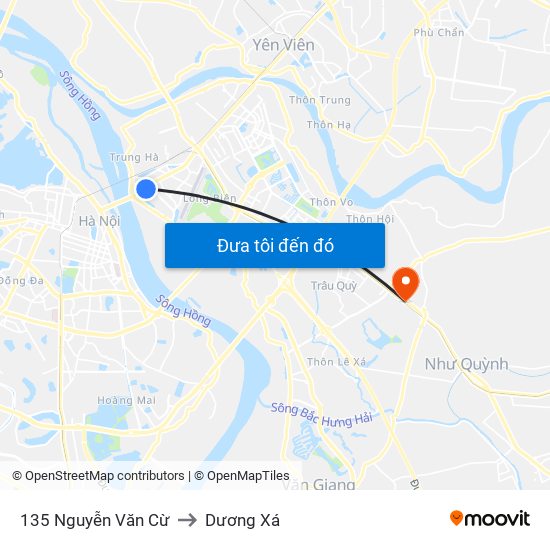 135 Nguyễn Văn Cừ to Dương Xá map