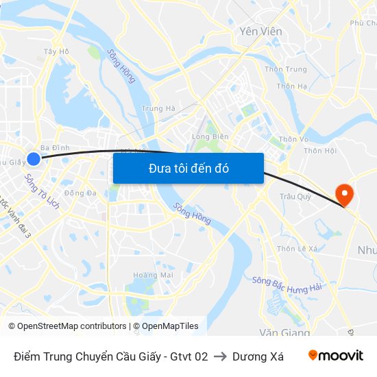 Điểm Trung Chuyển Cầu Giấy - Gtvt 02 to Dương Xá map