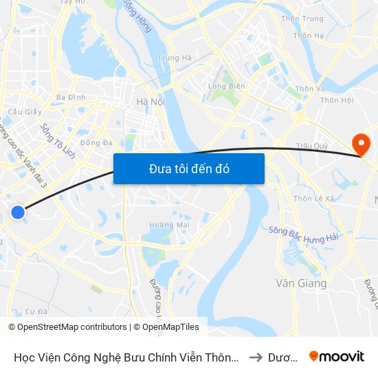 Học Viện Công Nghệ Bưu Chính Viễn Thông - Trần Phú (Hà Đông) to Dương Xá map