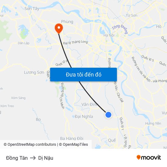 Đồng Tân to Dị Nậu map