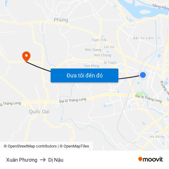 Xuân Phương to Dị Nậu map